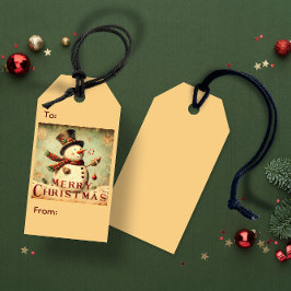  Sneeuwman - Vrolijk kerstcadeau label Cadeaulabel