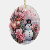 Sneeuwman Vrolijk Kerstfeest 2023 Keramisch Ornament (Rechts)