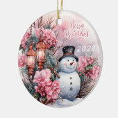 Sneeuwman Vrolijk Kerstfeest 2023 Keramisch Ornament (Links)