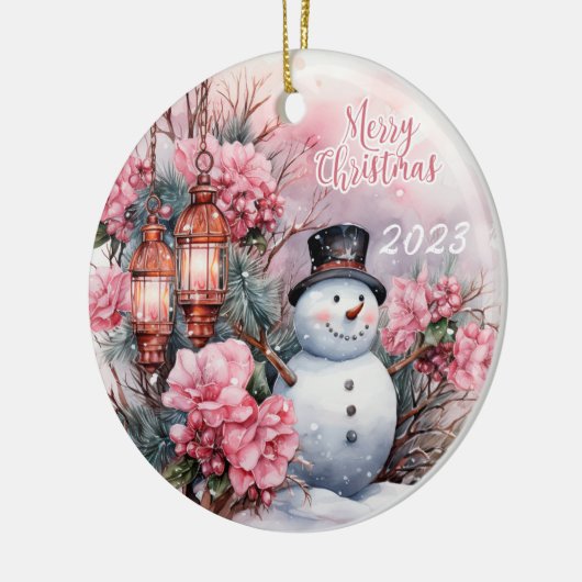 Sneeuwman Vrolijk Kerstfeest 2023 Keramisch Ornament (Links)