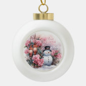 Sneeuwman Vrolijk Kerstfeest 2023 Keramische Bal Ornament (Voorkant)