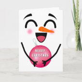 Sneeuwman Vrolijk Kerstfeest Schattige Lachend Gez Kaart (Voorkant)