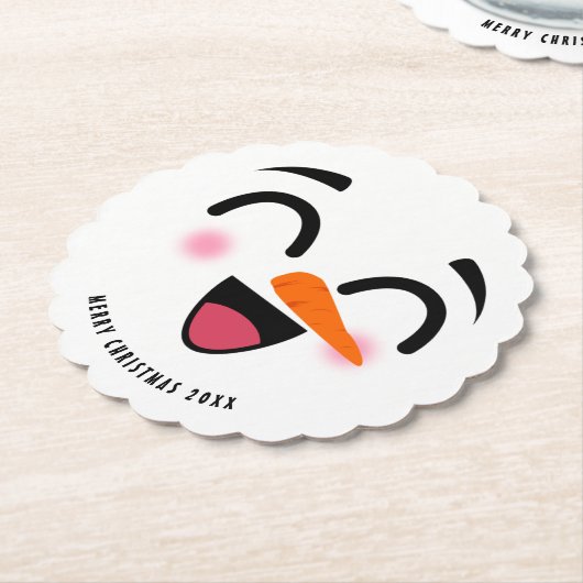 Sneeuwman Vrolijk Kerstfeest Schattige Lachend Gez Kartonnen Onderzetters (Gekanteld)