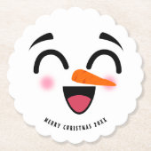 Sneeuwman Vrolijk Kerstfeest Schattige Lachend Gez Kartonnen Onderzetters (Voorkant)