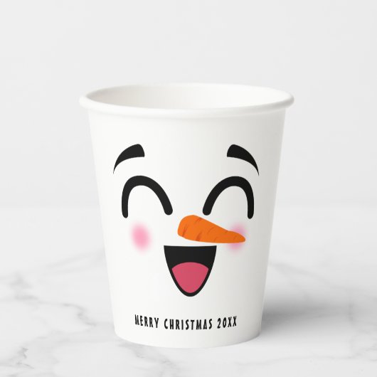 Sneeuwman Vrolijk Kerstfeest Schattige Lachend Gez Papieren Bekers (Voorkant)