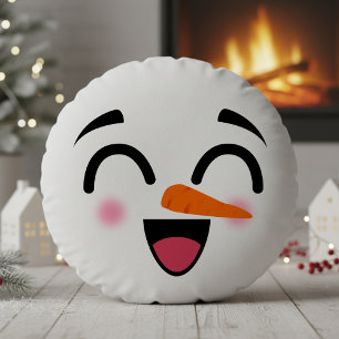 Sneeuwman Vrolijk Kerstfeest Schattige Lachend Gez Rond Kussen