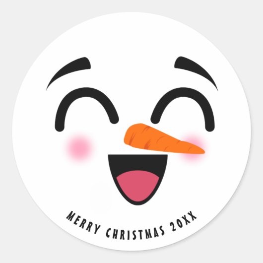 Sneeuwman Vrolijk Kerstfeest Schattige Lachend Gez Ronde Sticker (Voorkant)