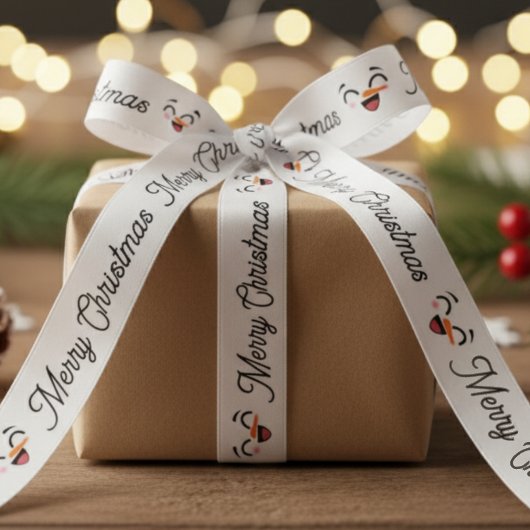 Sneeuwman Vrolijk Kerstfeest Schattige Lachend Gez Satijnen Lint