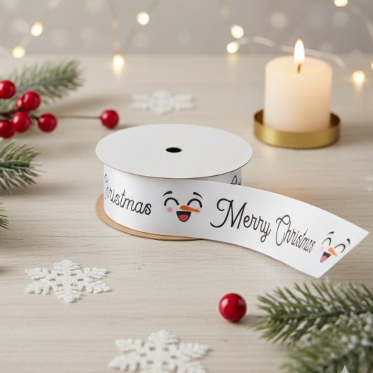 Sneeuwman Vrolijk Kerstfeest Schattige Lachend Gez Satijnen Lint