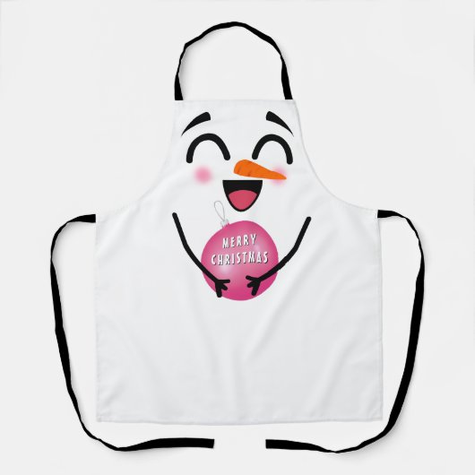 Sneeuwman Vrolijk Kerstfeest Schattige Lachend Gez Schort (Voorkant)