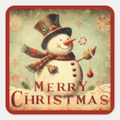  sneeuwman - Vrolijk kerstfeest Vierkante Sticker (Voorkant)