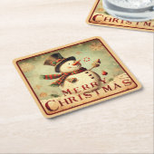  Sneeuwman - Vrolijk kerstpapier onderzetter (Schuin)