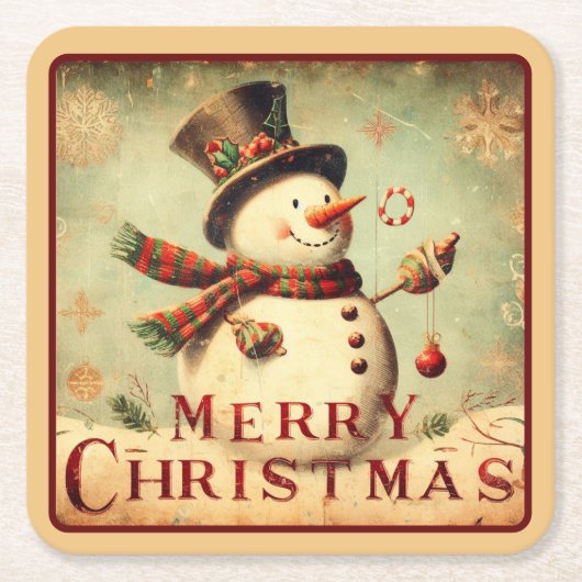  Sneeuwman - Vrolijk kerstpapier onderzetter (Voorkant)