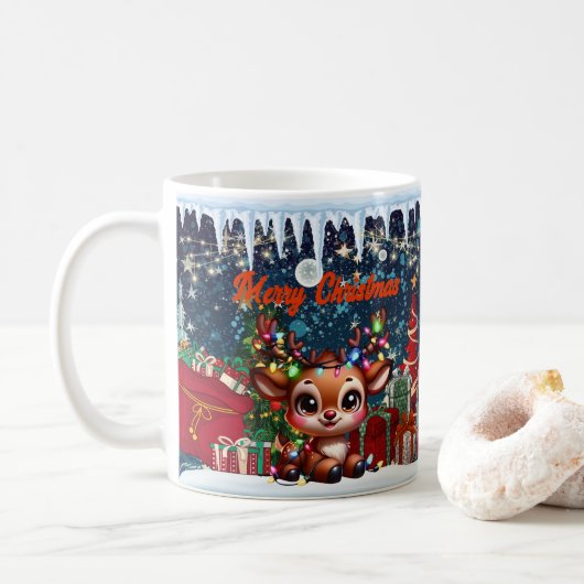 sneeuwman, vrolijk koffiemok (Met donut)