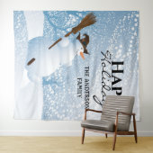 Sneeuwman vrolijke feestdagen familie groet achter wandkleed (In Situ (horizontaal))