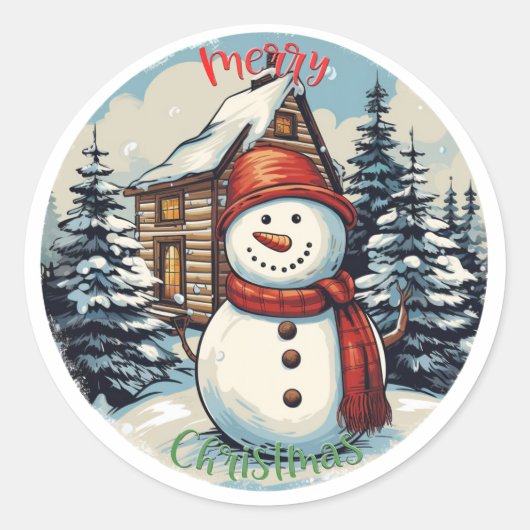 Sneeuwman Vrolijke Kerstmis Sticker (Voorkant)