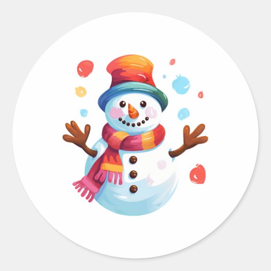 Sneeuwman - Vrolijke sneeuwman voor kerstvakantie Ronde Sticker (Voorkant)