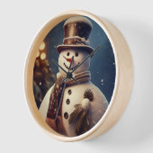 Sneeuwman: wandklok, 10 "ronde natuurlijke houten  (Hoek)