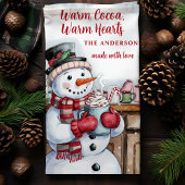 Sneeuwman Warm Cocoa Gepersonaliseerde Kerst Theedoek