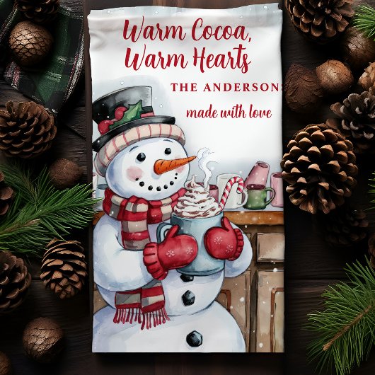 Sneeuwman Warm Cocoa Gepersonaliseerde Kerst Theedoek