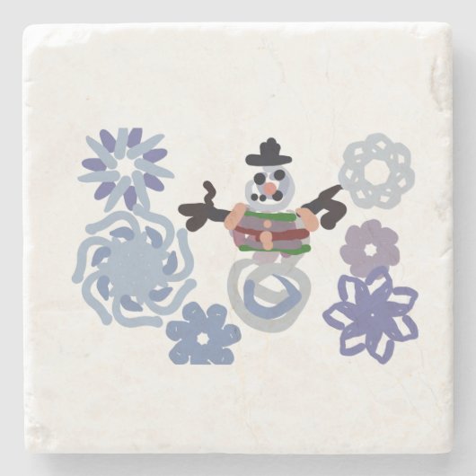 Sneeuwman warm  stenen onderzetter (Voorkant)