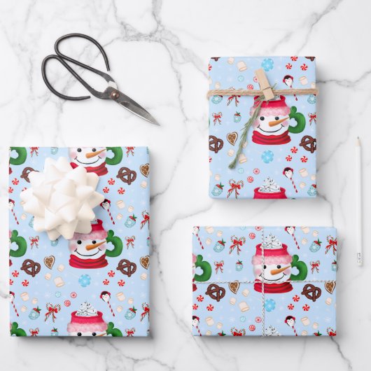 Sneeuwman Warme Chocolade Fun Inpakpapier Vel (Voorkant)