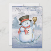 Sneeuwman Watercolor Script Modern Prettig Kerstfe Feestdagenkaart (Voorkant)
