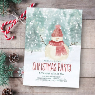 Sneeuwman Watercolor Winter Bos Kerstfeest Kaart