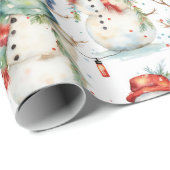 Sneeuwman Waterverf Kerstmis Cadeaupapier (Rol Hoek)