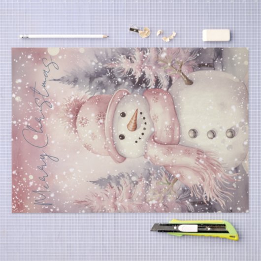 Sneeuwman Waterverf Roze Winter Kerstmis Tissuepapier (Craft)