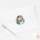 Sneeuwman Waterverf Schattige Kerstmis Ronde Sticker (Envelop)