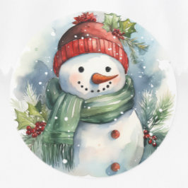 Sneeuwman Waterverf Schattige Kerstmis Ronde Sticker