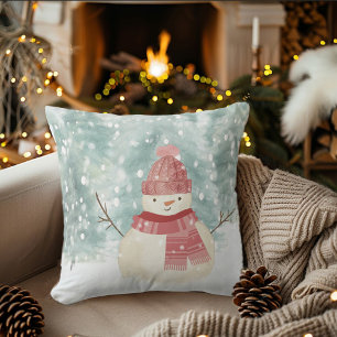 Sneeuwman Waterverf Winter Bos Kerstmis Kussen