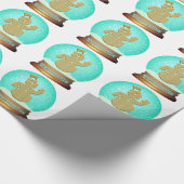 Sneeuwman wereldbol inpakpapier goud blauwgroen (Hoek)