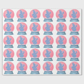 Sneeuwman wereldbol roze en blauw cadeaupapier (Vlak)