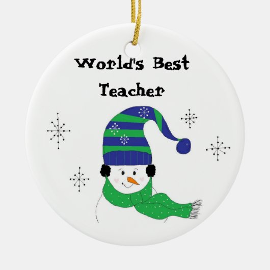 Sneeuwman Werelds Beste Leraar Keramisch Ornament (Voorkant)