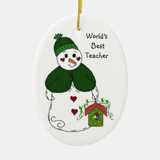 Sneeuwman Werelds Beste Leraar Keramisch Ornament (Voorkant)
