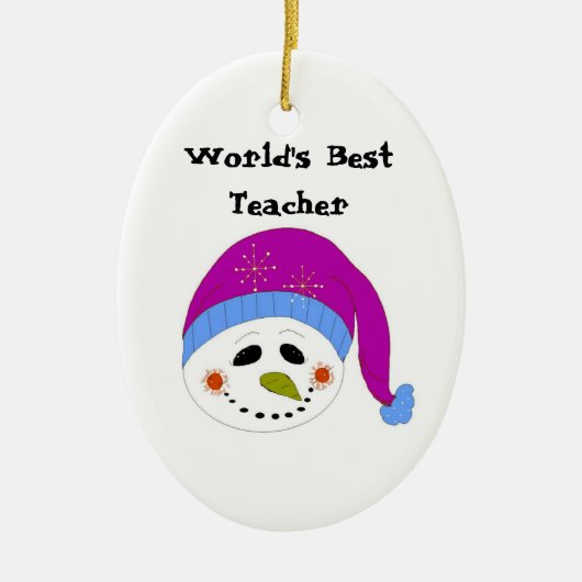 Sneeuwman Werelds Beste Leraar Keramisch Ornament (Voorkant)