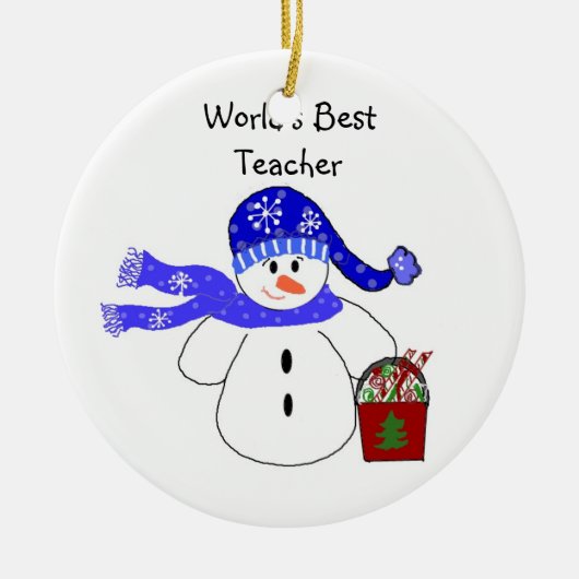 Sneeuwman Werelds Beste Leraar Keramisch Ornament (Voorkant)