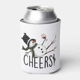 Sneeuwman Wijn Kerst Grappig Drinkende Wijn Kerstm Blikjeskoeler