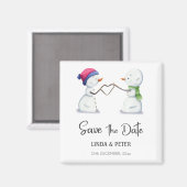 Sneeuwman Winter Bruiloft Save the Date Magneet (Voorkant / Achterkant)