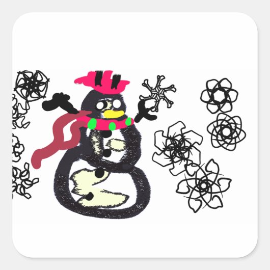 Sneeuwman winter vierkante sticker (Voorkant)