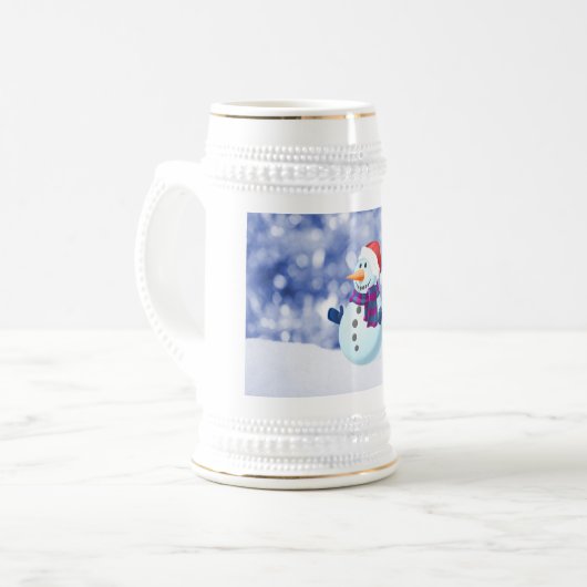 Sneeuwman Winter Vrolijke Kerstsneeuw Bierpul (Voorkant links)