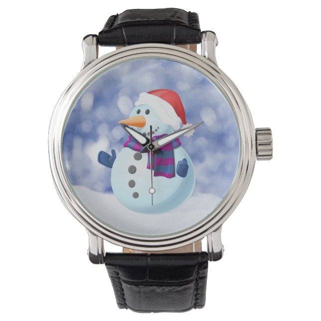 Sneeuwman Winter Vrolijke Kerstsneeuw Horloge (Voorkant)