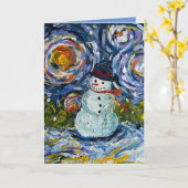 Sneeuwman Winter Wenskaart Kaart (Gele Bloem)