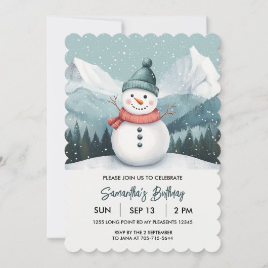 Sneeuwman Winter Wonderland Blauwe Verjaardag Kaart (Voorkant)