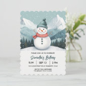 Sneeuwman Winter Wonderland Blauwe Verjaardag Kaart (Staand voorkant)