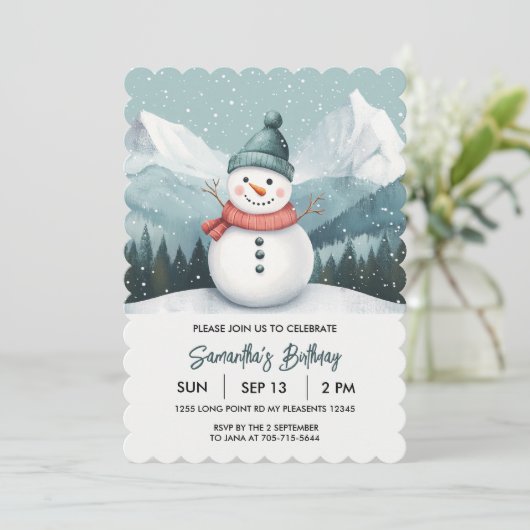 Sneeuwman Winter Wonderland Blauwe Verjaardag Kaart (Staand voorkant)