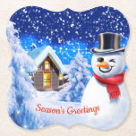 Sneeuwman winter wonderland Kerstmis Kartonnen Onderzetters<br><div class="desc">Snowman winter wonderland Kerst Custom Christmas onderzetter sneeuwpop. Temidden van sprankelende sterren en vallende sneeuw helpt deze knipogende sneeuwpop magie en warmte toe te voegen aan een gezellige kerstavond. Bekijk de andere cadeaus en items met dit afbeelding.</div>