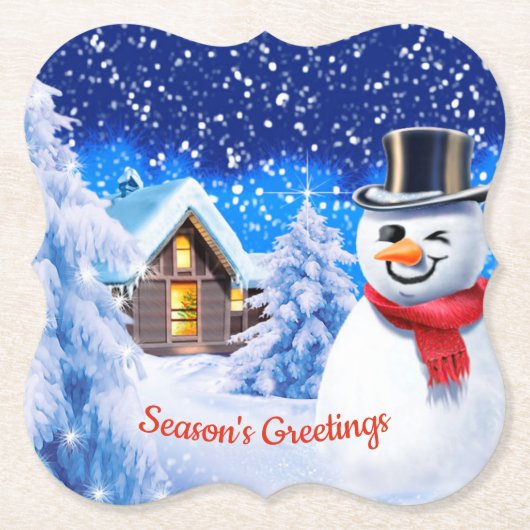Sneeuwman winter wonderland Kerstmis Kartonnen Onderzetters (Voorkant)